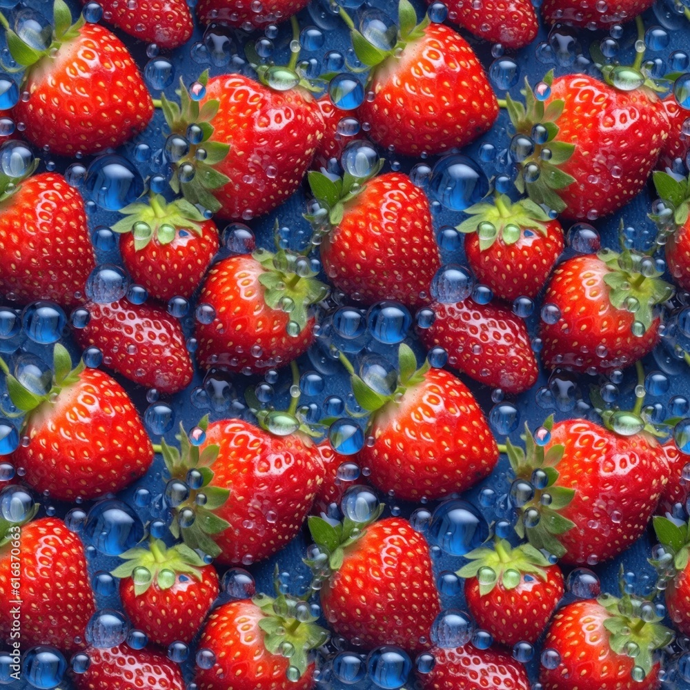 Seamless pattern texture Paradise of strawberries in water with large drops. AI generation Seamless pattern texture Paradise of strawberries in water with large drops. AI generation
