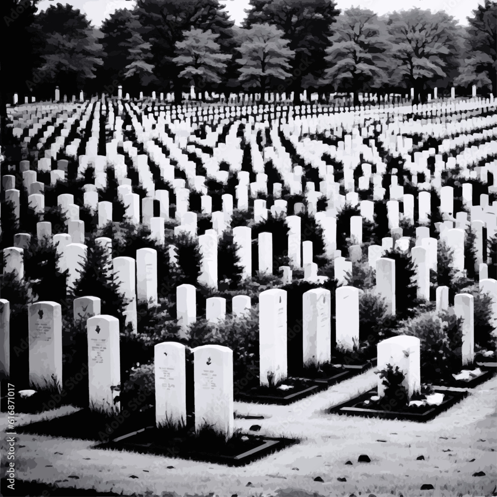 Cemetery, vector, hand drawing, cinematic