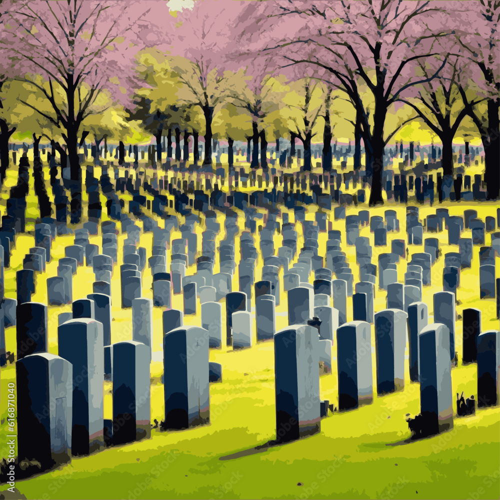 Cemetery, vector, hand drawing, cinematic
