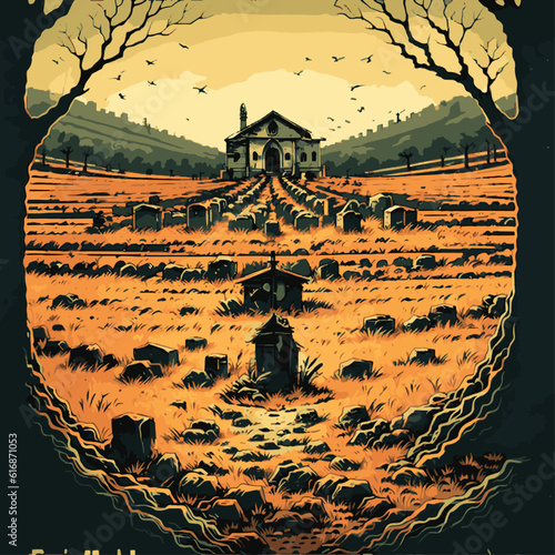 Obraz na płótnie Cemetery, vector, hand drawing, cinematic w salonie