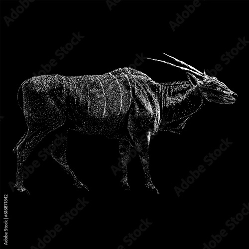 Eland hand drawing vector isolated on black background.