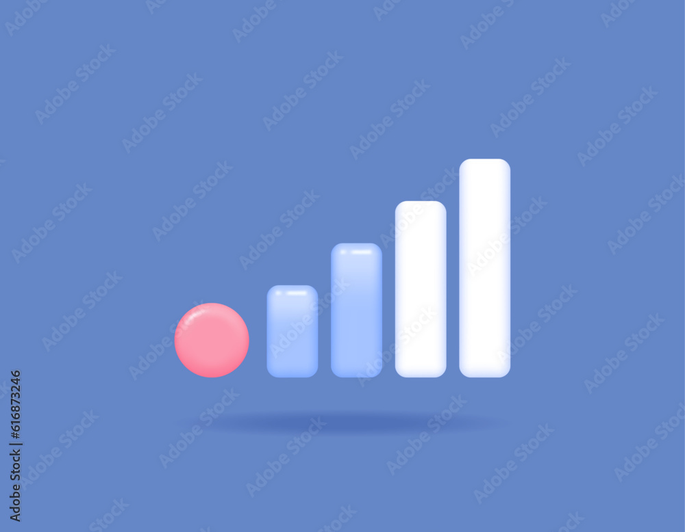 Signal bars. signal strength indicator. Data transmission and networking. symbol and icon. 3D and realistic vector element design. blue background Signal bars. signal strength indicator. Data transmission and networking. symbol and icon. 3D and realistic vector element design. blue background