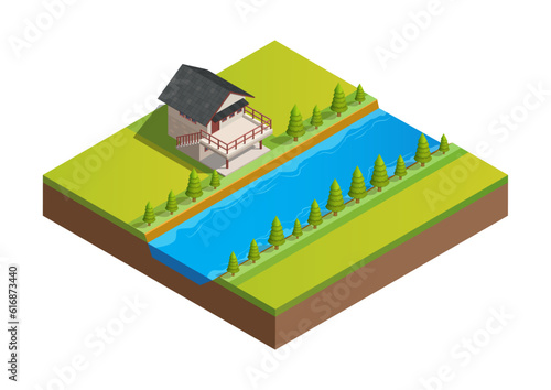 Isometric of house in farm area