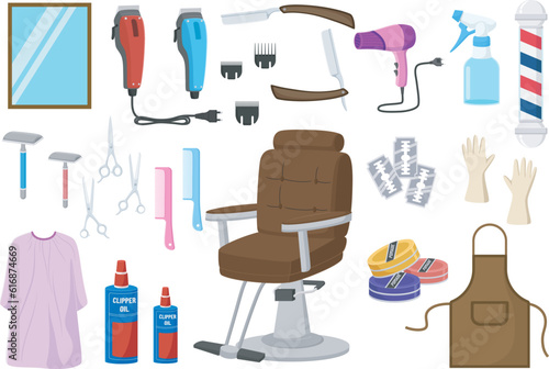 Set of hairdresser equipment on white background