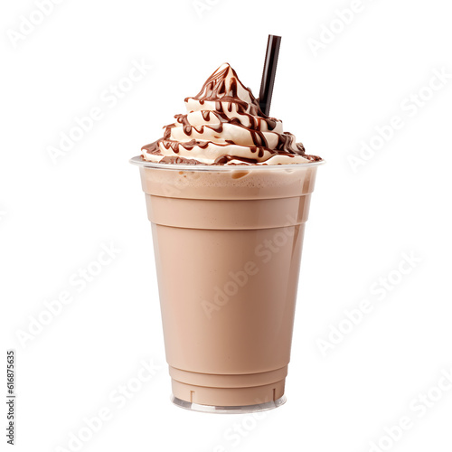 Fotografie, Obraz chocolate milkshake on plastic cup transparent background