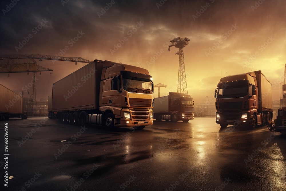 A modern truck on a highway. Generative AI. A modern truck on a highway. Generative AI.