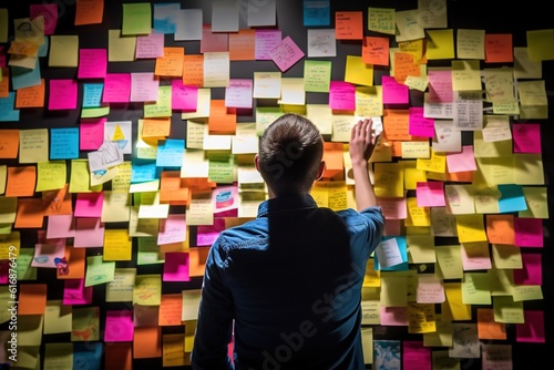 Many Sticky Notes On Wall. Generative AI.