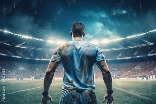 Football player in the stadium. Generative AI. © Bargais