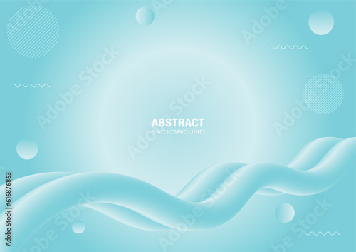 Abstract light blue fluid 3D shapes with gradient background. Design elements with a glowing circle for text and banner template.