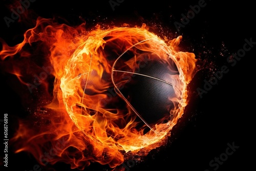 Basketball ball in fire. Generative AI.
