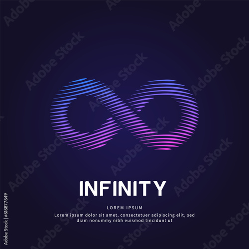 Vector logo Infinity color silhouette on a dark background. simple line art Infinity Vector logotype illustration. Infinity logo vector template suitable for organization, company or community. EPS 10