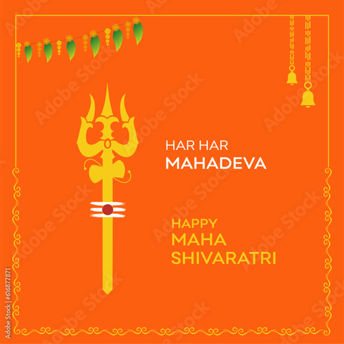 Happy Maha Shivaratri Greetings. Har har Mahadev, Lord Siva, Shiva Shulam Namam Design Creative Vector Template photo