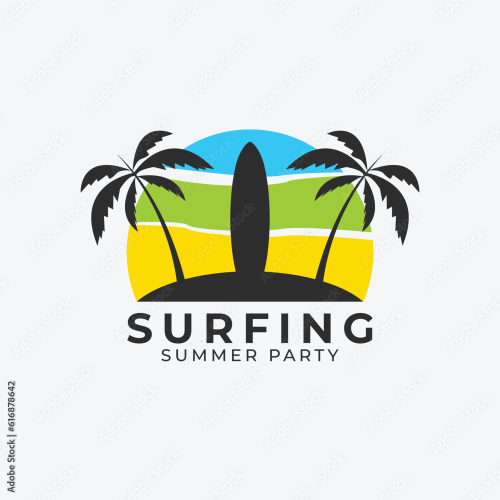 surfing logo image vector design, summer logo icon illustration design