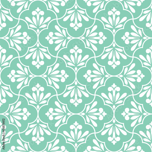 Flower geometric pattern. Seamless vector background. Green and white ornament