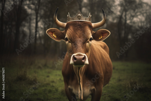 Generative AI. a cow wearing a crown