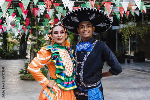 Принти на полотні Latin couple of dancers wearing traditional Mexican dress from Guadalajara Jalis