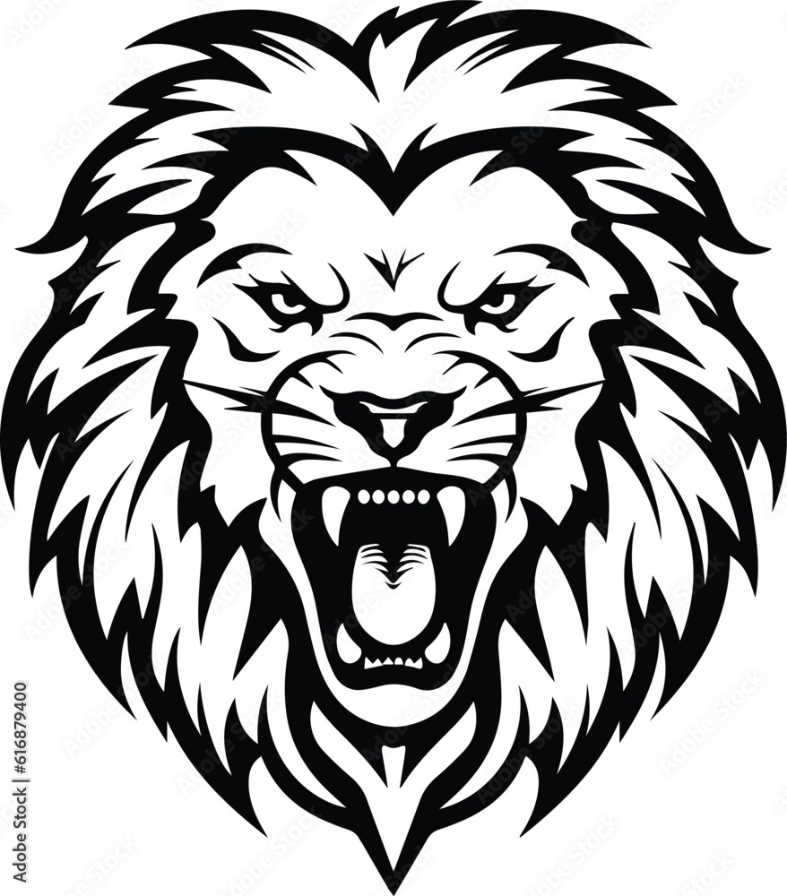 Angry Lion Head Logo Monochrome Design Style