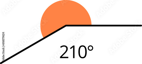Icons from different angles. 210 degrees. Geometric symbol, mathematical elements. Vector illustration