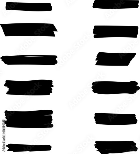Highlighter line black marker strokes lines vector. Black watercolor hand drawn highlight set. Marker pen highlight strokes.