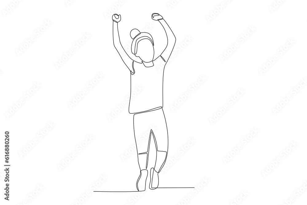 Vector sketch continuous line drawing child boy happy celebration