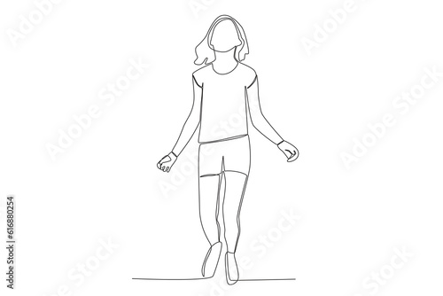 Vector sketch continuous line drawing child woman children day happy jump celebration 