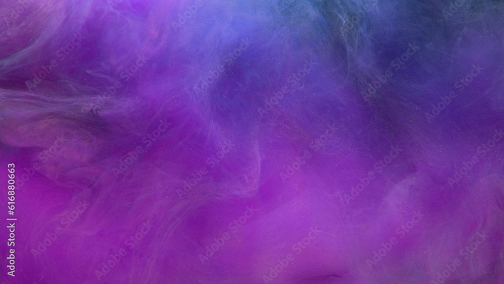 Mist texture. Color smoke. Spiritual aura. Purple pink blue haze flow glitter dust particles floating abstract art background.