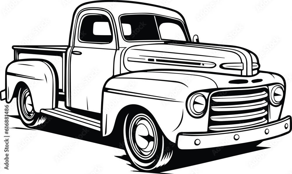 Pickup Truck Logo Monochrome Design Style - obrazy, fototapety, plakaty 