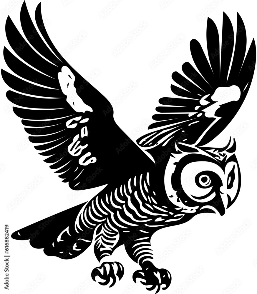 Obraz premium Owl vector illustration | Silhouette of an owl black and white | Digital art illustration 