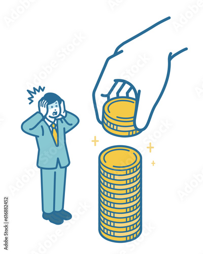 Surprised man being forced to collect money