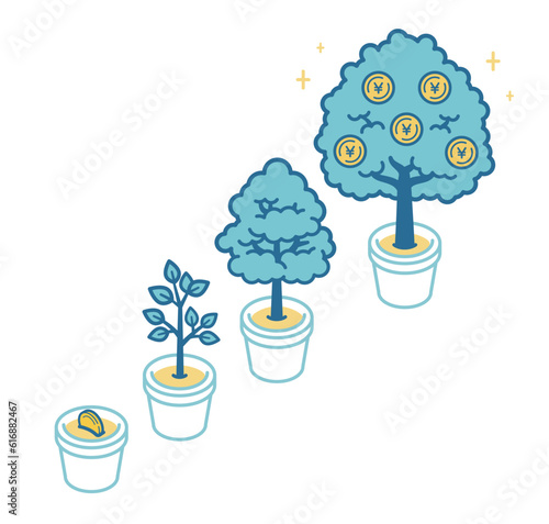 Illustration of money tree growth process