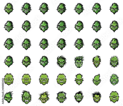 Vector Logo Set: 42 Playful Green Monster Icons Collection