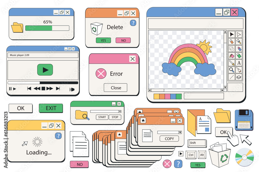 Windows browser objects mega set in graphic flat design. Bundle ...