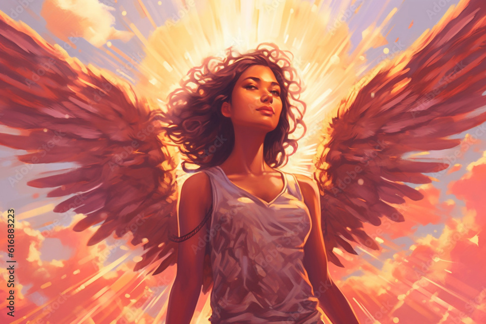 An enchanting and captivating piece of abstract art showcasing a girl depicted on canvas, adorned with delicate flowers that evoke a sense of serenity and tranquility. generative AI. An enchanting and captivating piece of abstract art showcasing a girl depicted on canvas, adorned with delicate flowers that evoke a sense of serenity and tranquility. generative AI.
