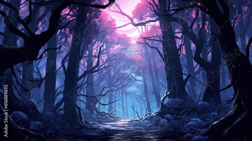 mystical moonlit forest, digital art illustration