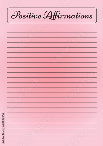 Positive Affirmation Journal Template. Printable Affirmations for manifestation and self development.