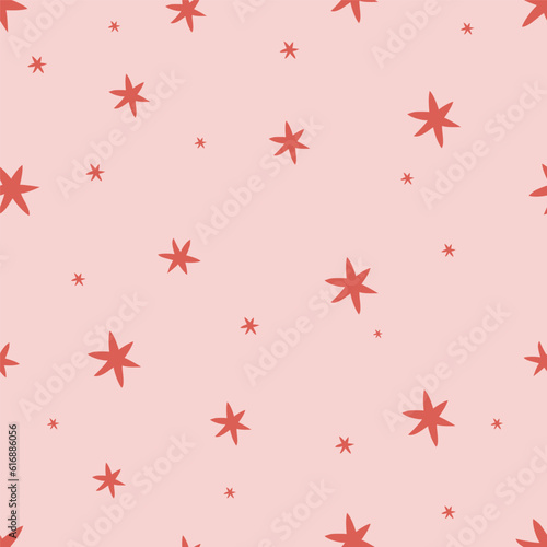 Vector seamless pattern with pink stars. This collection is perfect for creating book and notepad covers, art prints, postcards, stickers, posters, collages, branding.