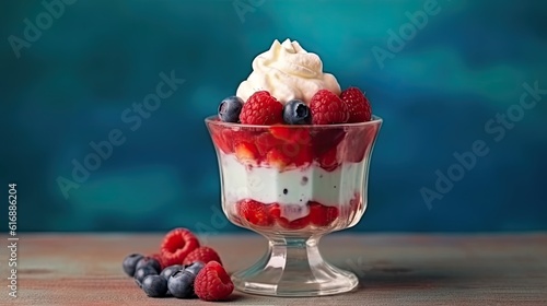 Fotografia Berry raspberry mousse and whipped cream symbolizing independence day 4th July
