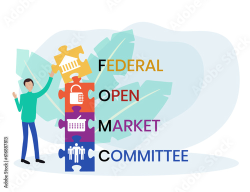 Flat design. fomc - federal open market committee acronym. business concept background. Vector illustration for website banner, marketing materials, business presentation