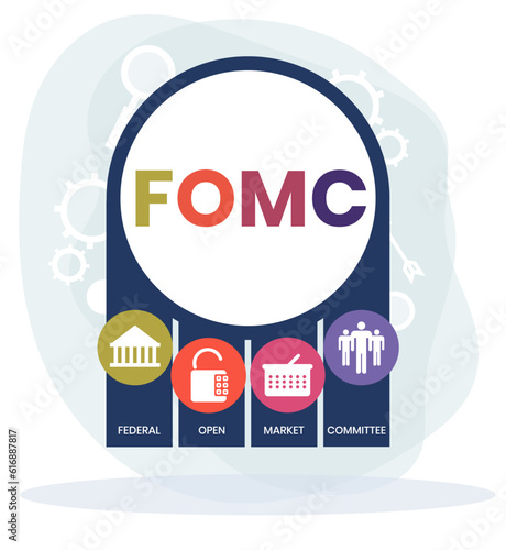 Flat design. fomc - federal open market committee acronym. business concept background. Vector illustration for website banner, marketing materials, business presentation
