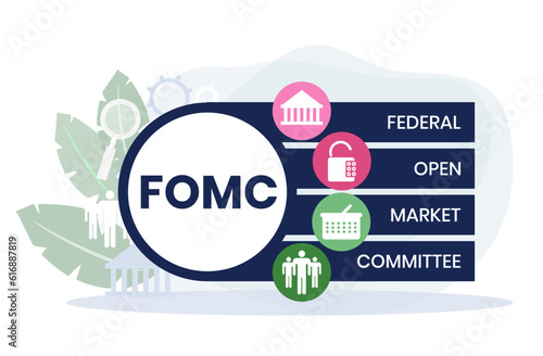 Flat design. fomc - federal open market committee acronym. business concept background. Vector illustration for website banner, marketing materials, business presentation