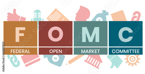 Flat design. fomc - federal open market committee acronym. business concept background. Vector illustration for website banner, marketing materials, business presentation