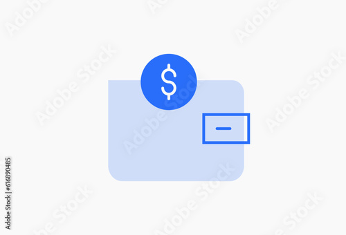 Geometric wallet with money illustration in flat style design. Vector illustration and icon. 