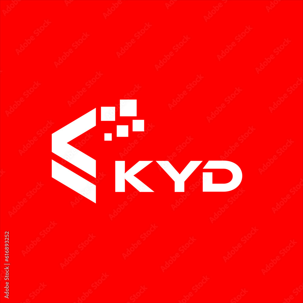 Fototapeta premium KYD letter technology logo design on red background. KYD creative initials letter IT logo concept. KYD setting shape design. 