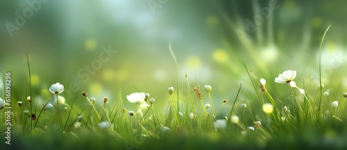the sun is shining through the grass and the flower are blooming Generated by AI