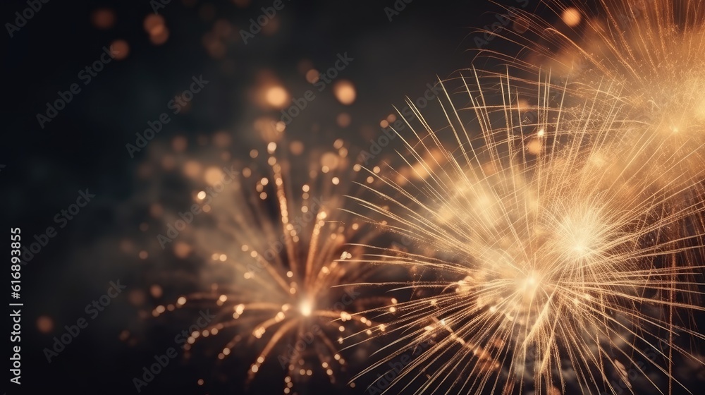 Abstract colored firework background with free space for text. Bright fireworks. Background festive night fireworks in the sky. generative ai