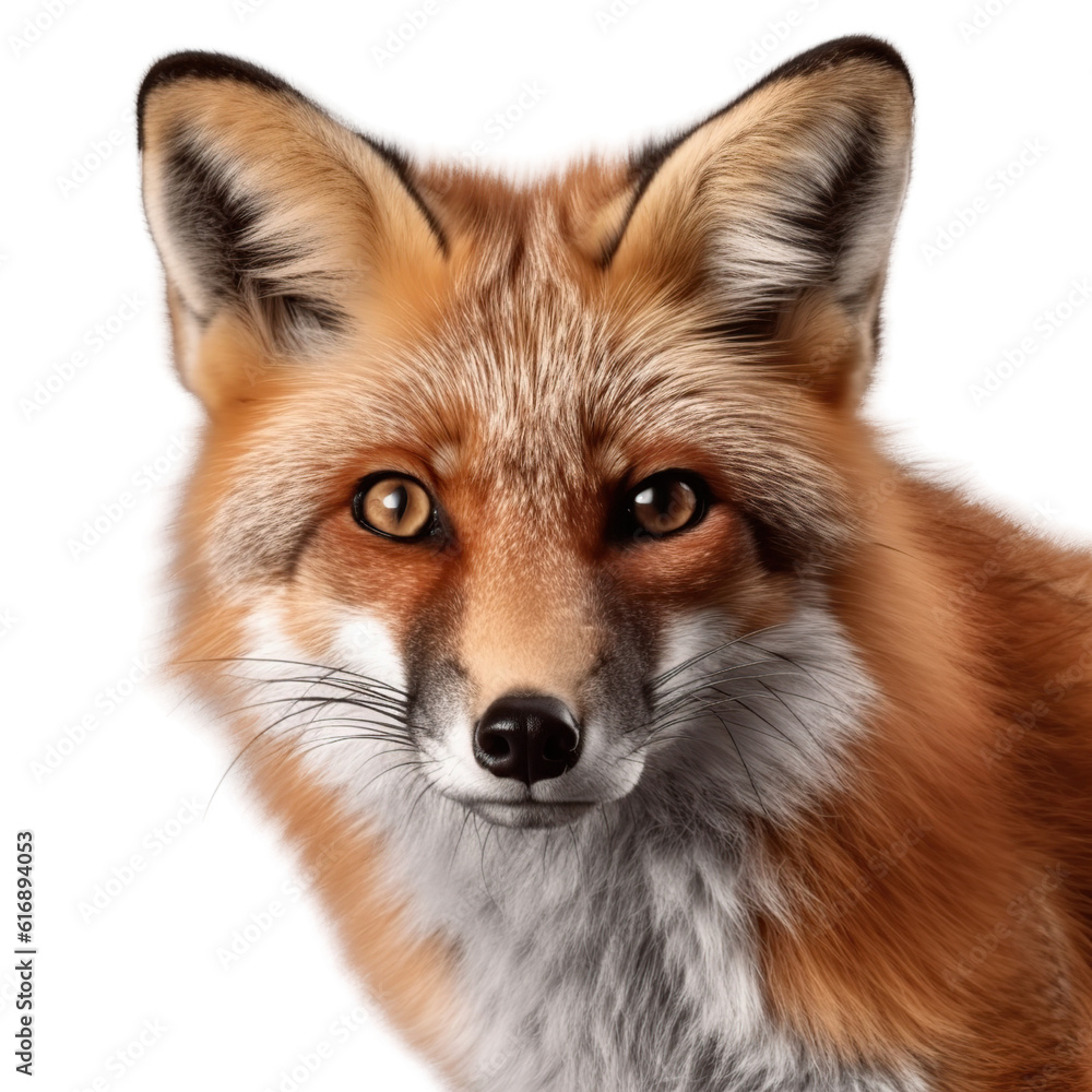 fox, face shot, portrait, isolated on transparent background cutout, generative ai.