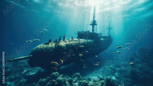 Submarine underwater Generative Ai © Dusica