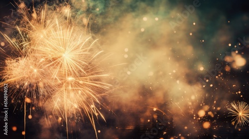 Abstract colored firework background with free space for text. Bright fireworks. Background festive night fireworks in the sky. generative ai