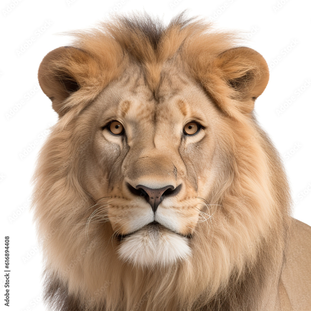 lion, face shot, portrait, isolated on transparent background cutout, generative ai.