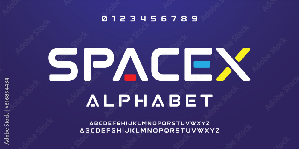 SPACEX Digital modern alphabet font. Creative abstract urban